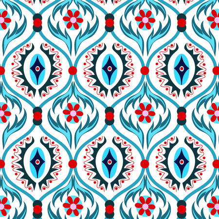 Seamless porcelain indigo blue and white vintage Persian ikat patternのイラスト素材