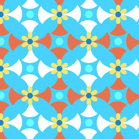 Vector illustration of a 70s wallpaper.pink flowers and blue seamless patternsのイラスト素材