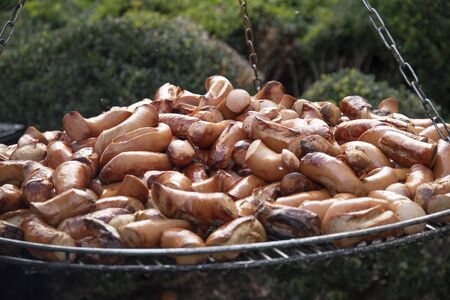 Tasty Frankfourt sausages cooked with natural charcoal.の写真素材