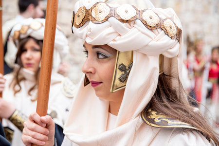 04/22/2022 Alcoy, Spain Celebration of the day of Saint George, patron saint of the city with the...