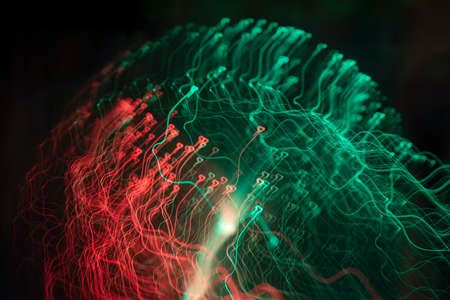 Colorful psychedelic lights and shadows in a dazzling stream of diverse lightの写真素材