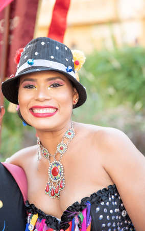 June 23, 2022. Alicante, Community of Valencia, Spain. Participating member of the choir of dancers LXV International Folk Parade Celebrationのeditorial素材