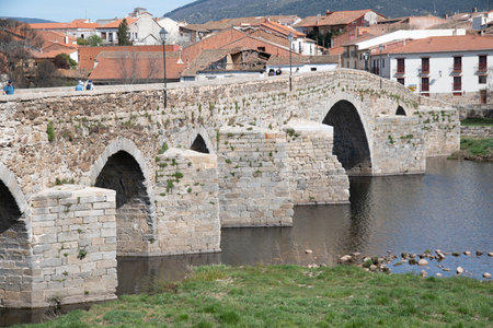 Old Bridge Medieval bridge of Roman origin of Barco de Avila over the Torme riverの写真素材