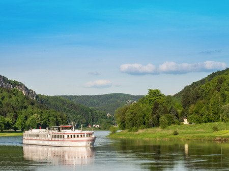 Cruise ship on river Elbe, Saxony, Germanyの写真素材
