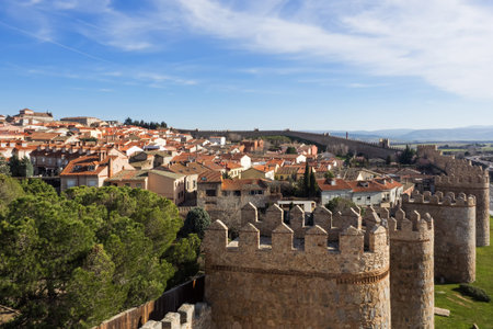 Aerial view of the city Avila with town wall, Spain
