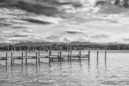 Monochrome image of Lake Starnberg in Bavaria, Germany