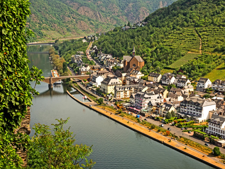 Aerial view of Cochem at river Moselle, Rhineland-Palatinate, Germanyの写真素材