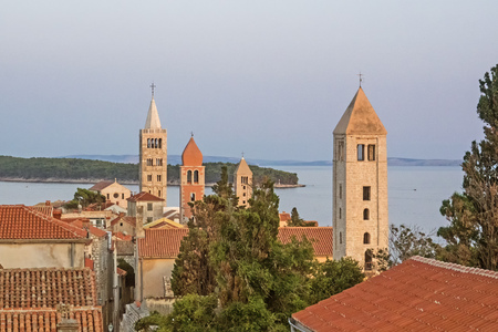 Aerial view of the city Rab at the croatian  island Rabの写真素材