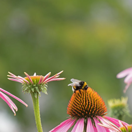 Close-up of a bumblebee on the blossom of a coneflower