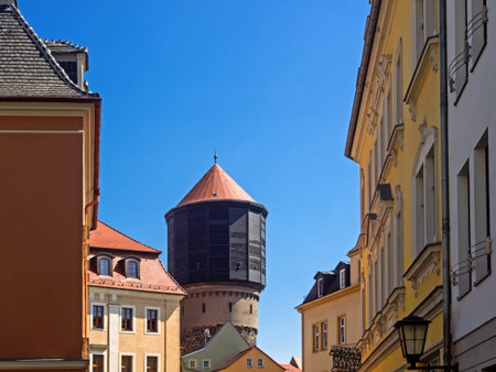 Buildings and water tower in the old town of Bautzen, Saxony, Germany
