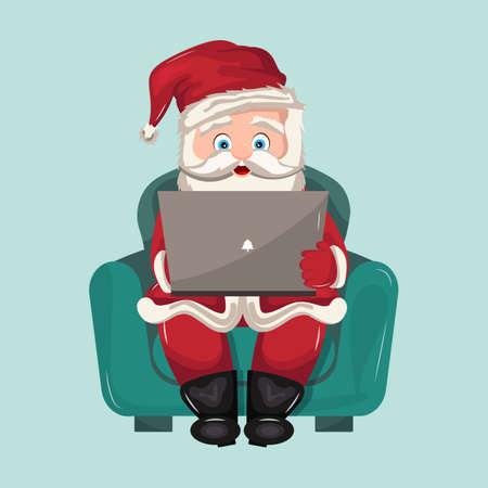santa claus sitting on a sofa working with his laptopのイラスト素材