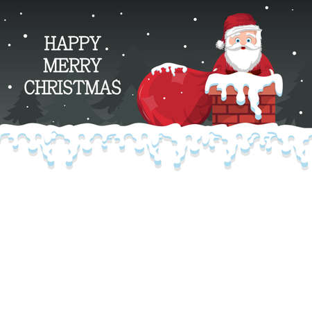 editable card with snow and santa claus entering chimney with bag of giftsのイラスト素材