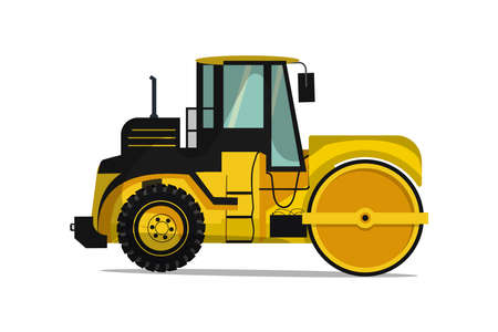 Vibrocompactor heavy machinery truck in yellow color vectorのイラスト素材