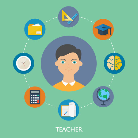 Teacher, character illustration, icons. Vector flat styleのイラスト素材