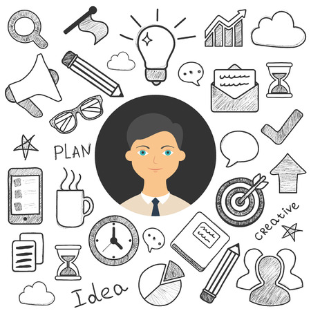 Business idea doodles with man characterのイラスト素材