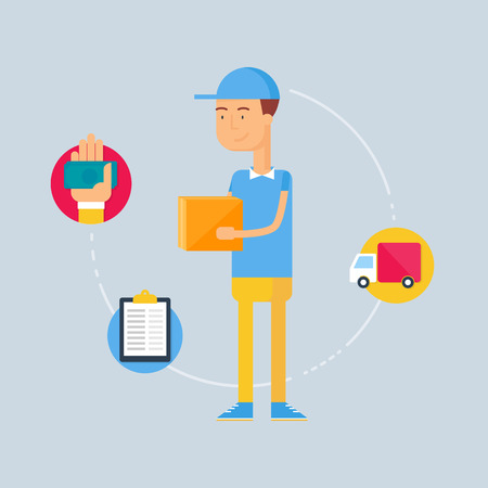 Character - courier, delivery concept. Vector illustration, flat styleのイラスト素材
