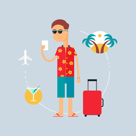 Character - tourist, travel concept. Vector illustration, flat styleのイラスト素材