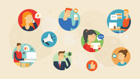 Social network and teamwork concept for web and infographic. Flat style vector illustrationのイラスト素材