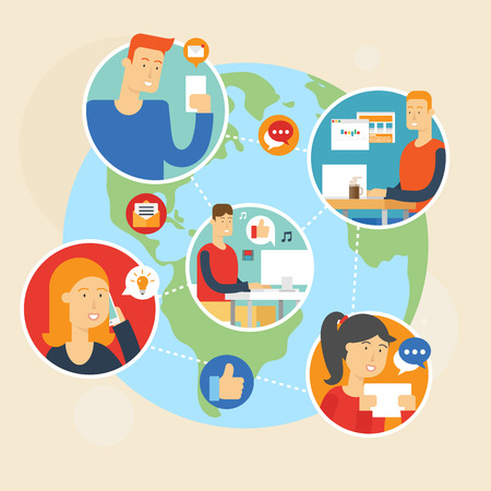 Social network and teamwork concept for web and infographic. Flat style vector illustrationのイラスト素材
