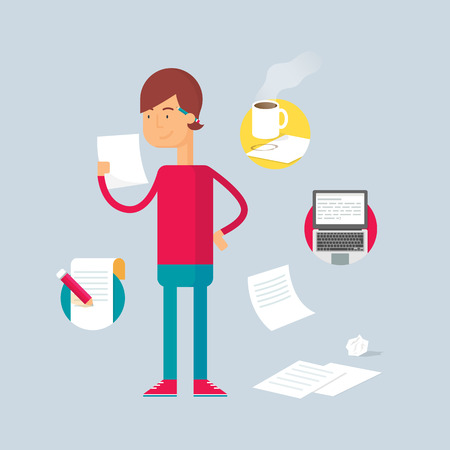 Character - writer. Vector illustration, flat styleのイラスト素材