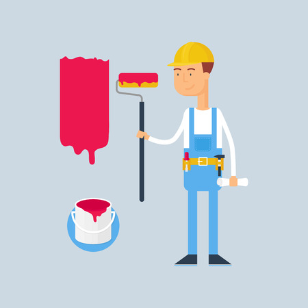 Character - construction worker. Vector illustration, flat styleのイラスト素材