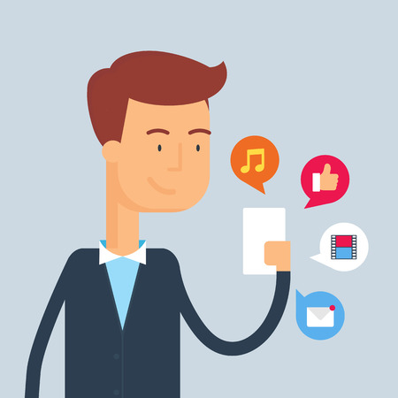Mobile internet concept with person. Vector illustration, flat styleのイラスト素材