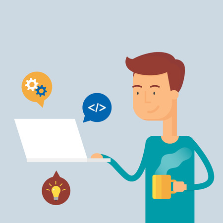Character - programmer. Vector illustration, flat styleのイラスト素材