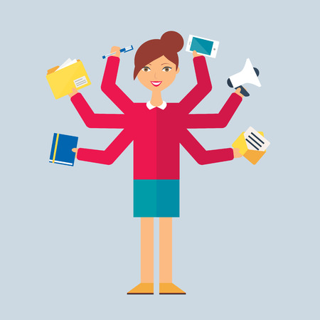 Multitasking character: manager. Flat style, vector illustrationのイラスト素材