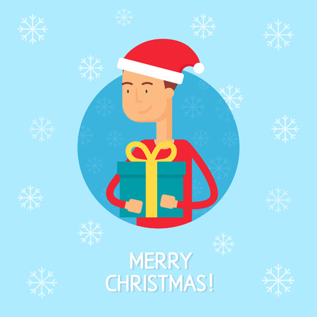 Man with a gift, Merry Christmas vector illustration.のイラスト素材