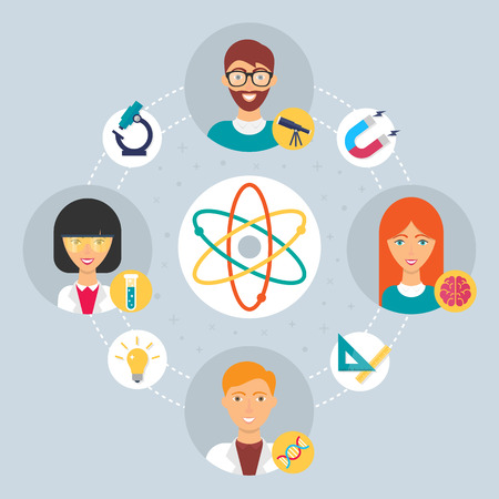 Science concept - collaboration of professionals. Vector illustration, flat styleのイラスト素材
