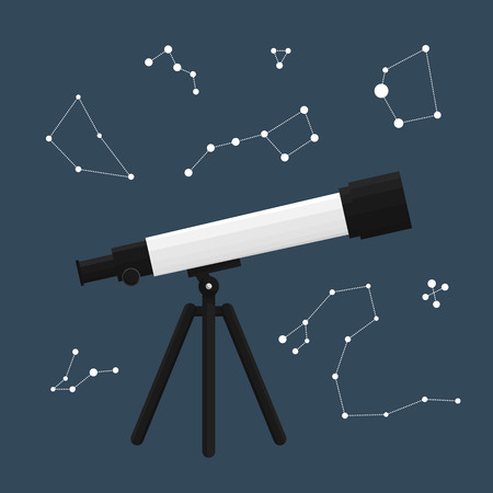 Vector illustration of a telescope with constellations aroundのイラスト素材
