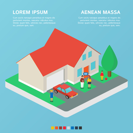 House, family estate. Vector illustration, isometric styleのイラスト素材