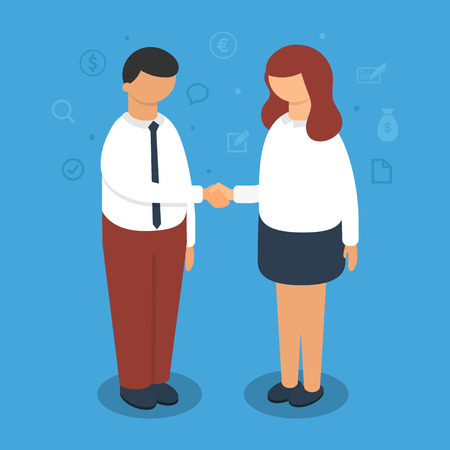 Handshake between man and woman, vector illustrationのイラスト素材
