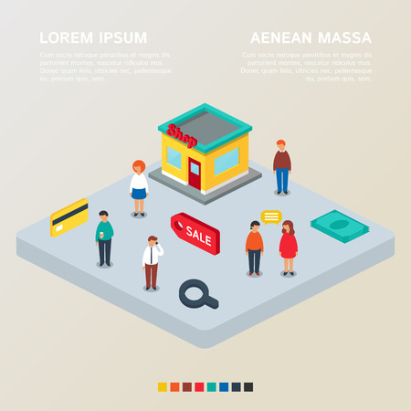 Shopping vector illustration, isometric styleのイラスト素材