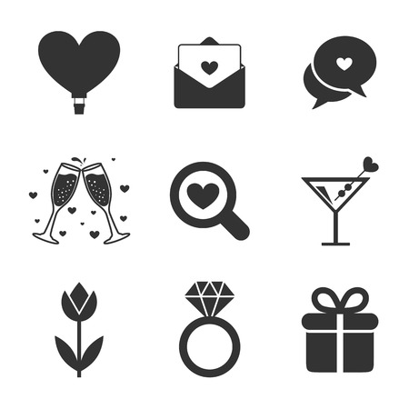 Set of romantic icons, silhouettesのイラスト素材