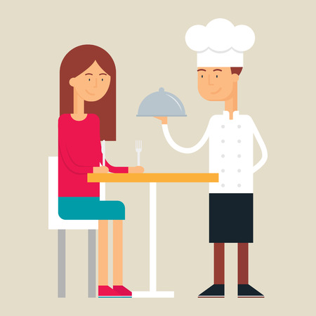 Illustration of chef and visitor, flat styleのイラスト素材