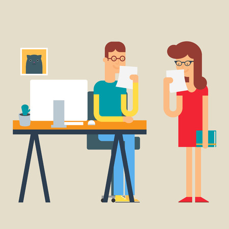 Illustration of employees working in the office, flat styleのイラスト素材