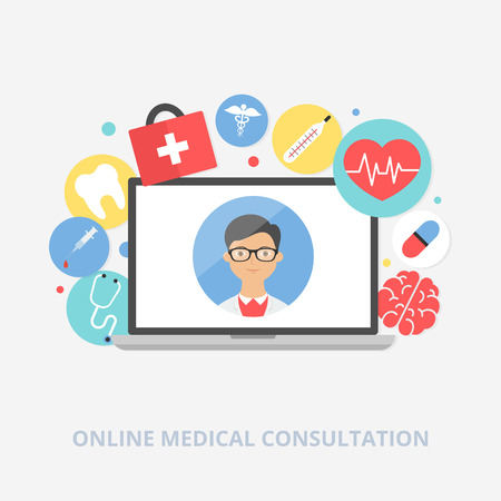 Online medical consultation concept vector illustration, flat styleのイラスト素材