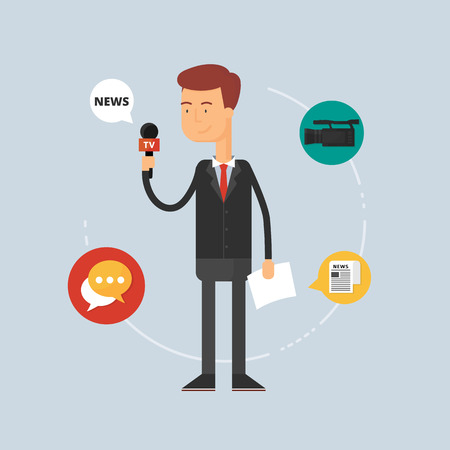 Character - reporter, journalism concept. Vector illustration, flat styleのイラスト素材