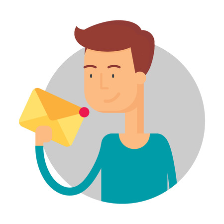 Vector illustration of a man holding an envelope, newsletter conceptのイラスト素材