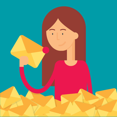 Vector illustration of a woman holding an envelope, newsletter conceptのイラスト素材