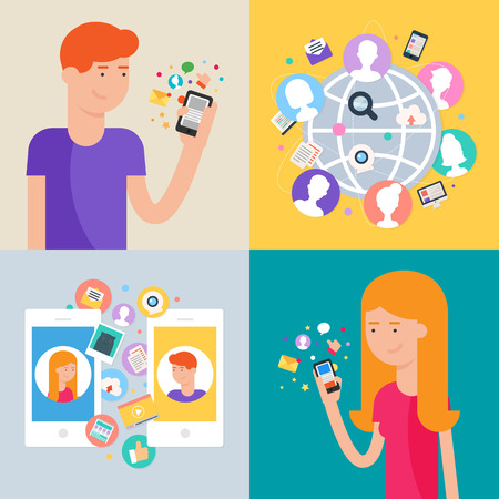 Social network and social media marketing concept, set of vector illustrationsのイラスト素材