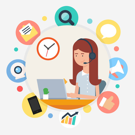 Call center operator, vector illustration flat styleのイラスト素材