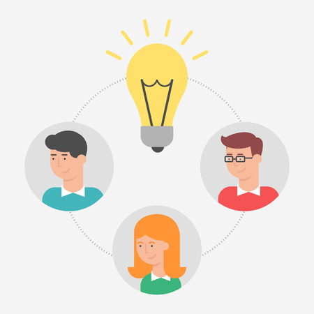 Idea concept, creative process, brainstorming, teamwork. Vector illustration, flat styleのイラスト素材