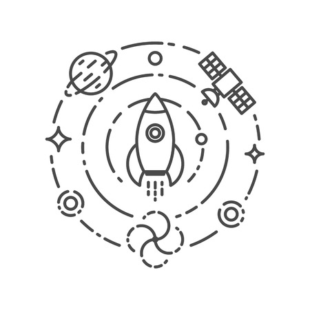Vector illustration of rocket flying in space. Start up and science conceptのイラスト素材