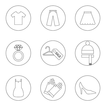 Vector set of thin outline style clothes iconsのイラスト素材