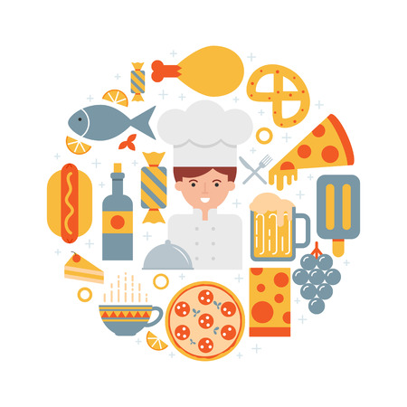 Illustrazione per Food and drink, cooking abstract flat style vector illustration - Immagini Royalty Free