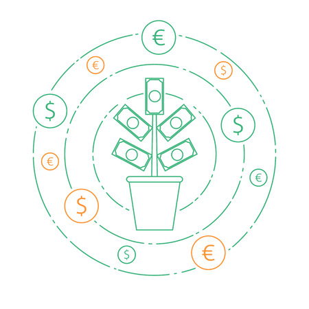 Money tree abstract vector illustration outline styleのイラスト素材