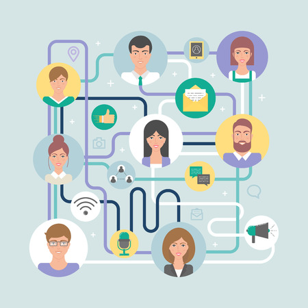 Vector illustration of social networks, digital communication, information societyのイラスト素材