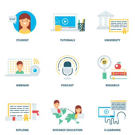 Education and e-learning vector icons set modern flat styleのイラスト素材